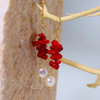 Coral Drop Earrings with Pearls