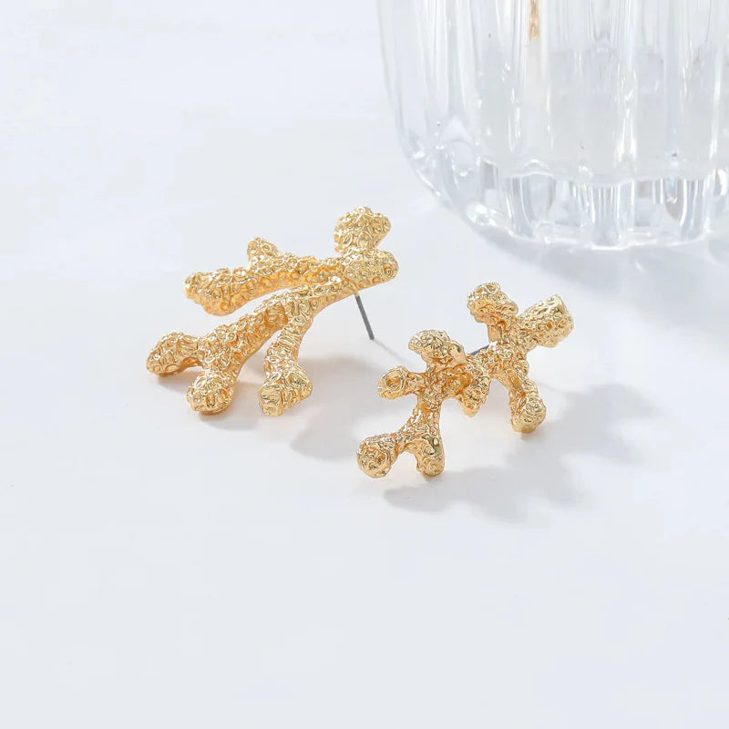 Boucles d'Oreilles Pendantes Corail Doré ou Argenté or