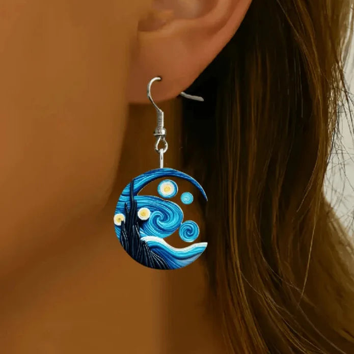 Blue Crescent Moon Dangle Earrings