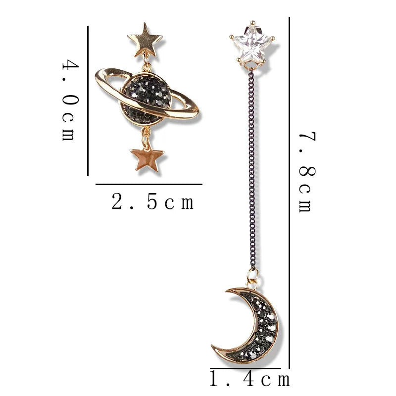 Dangling Earrings Moon Crescent and Stars