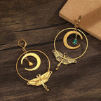 Dangling Earrings Moon Crescent and Moth