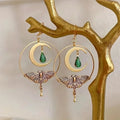Dangling Earrings Moon Crescent and Moth
