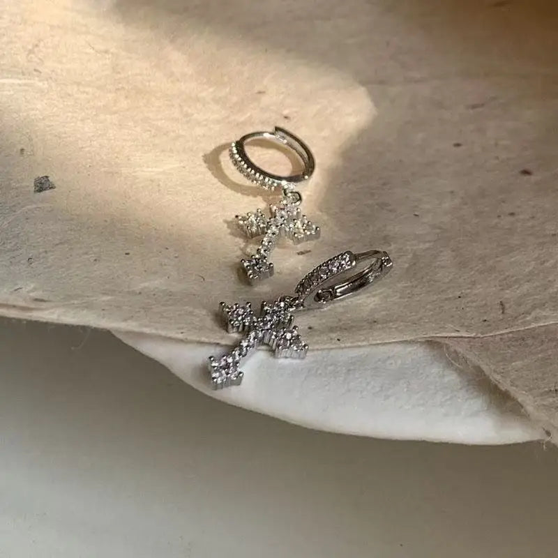 Christian Cross Dangle Earrings in Zircon