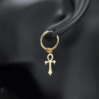 Boucles d'Oreilles Pendantes Croix d'Ankh pour Homme ou Femme or