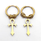 Boucles d'Oreilles Pendantes Croix d'Ankh pour Homme ou Femme or
