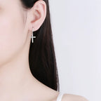 Boucles d'Oreilles Pendantes Croix en Zircon argent