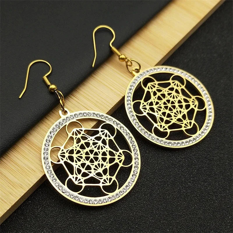 Metatron's Cube Gold Dangle Earrings
