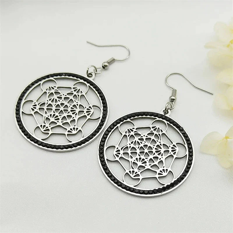 Metatron's Cube Black Dangle Earrings