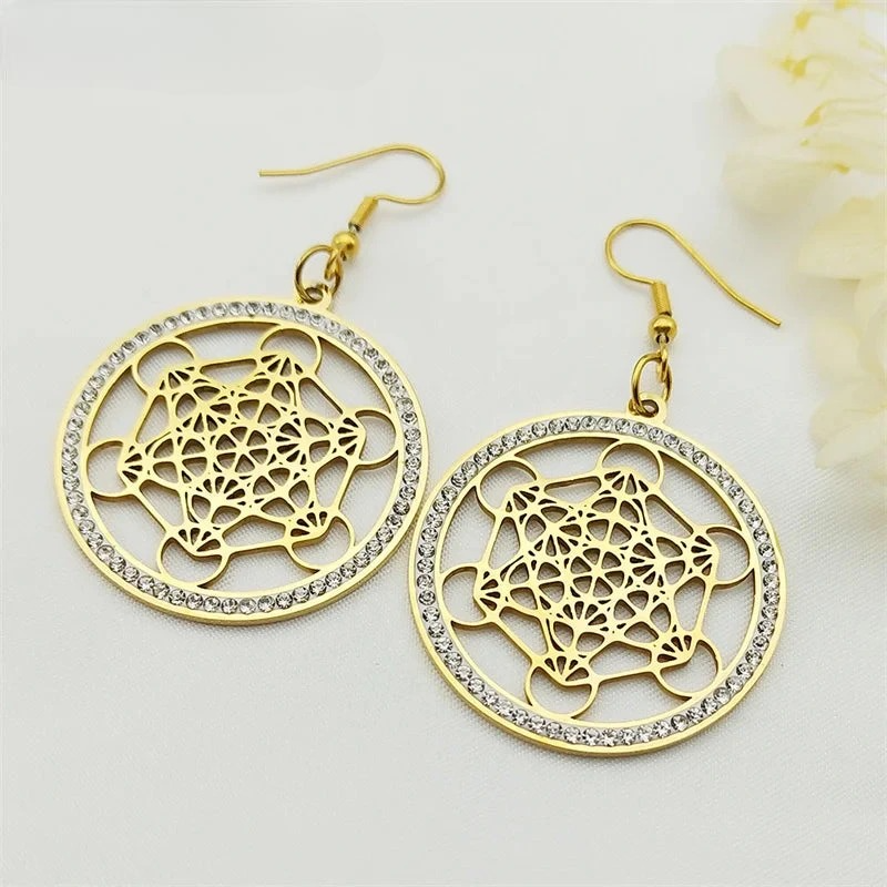 Metatron's Cube Gold Dangle Earrings