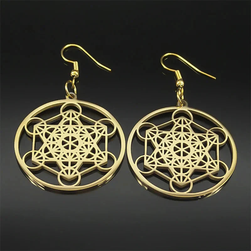 Metatron Cube Gold Dangle Earrings