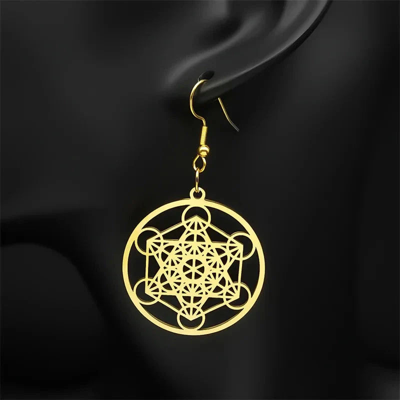 Metatron Cube Gold Dangle Earrings