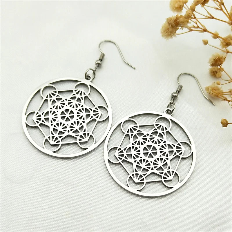 Metatron Cube Silver Dangle Earrings