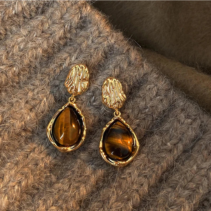 Women's Hanging Protection Earrings Tiger Eye