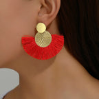 Bohemian Style Fan Dangle Earrings in Red