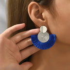 Bohemian Style Fan Dangle Earrings in Blue