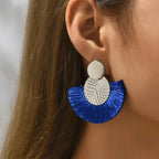Bohemian Style Fan Dangle Earrings in Blue