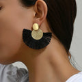 Bohemian Style Fan Dangle Earrings in Black