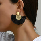 Bohemian Style Fan Dangle Earrings in Black