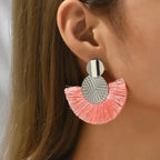 Bohemian Style Fan Dangle Earrings in Pink
