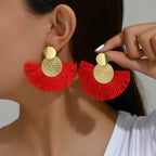 Bohemian Style Fan Dangle Earrings in Red