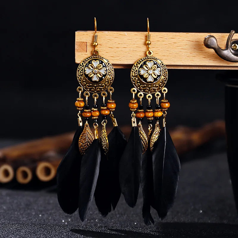 Ethnic Style Feather Dangle Earrings 1