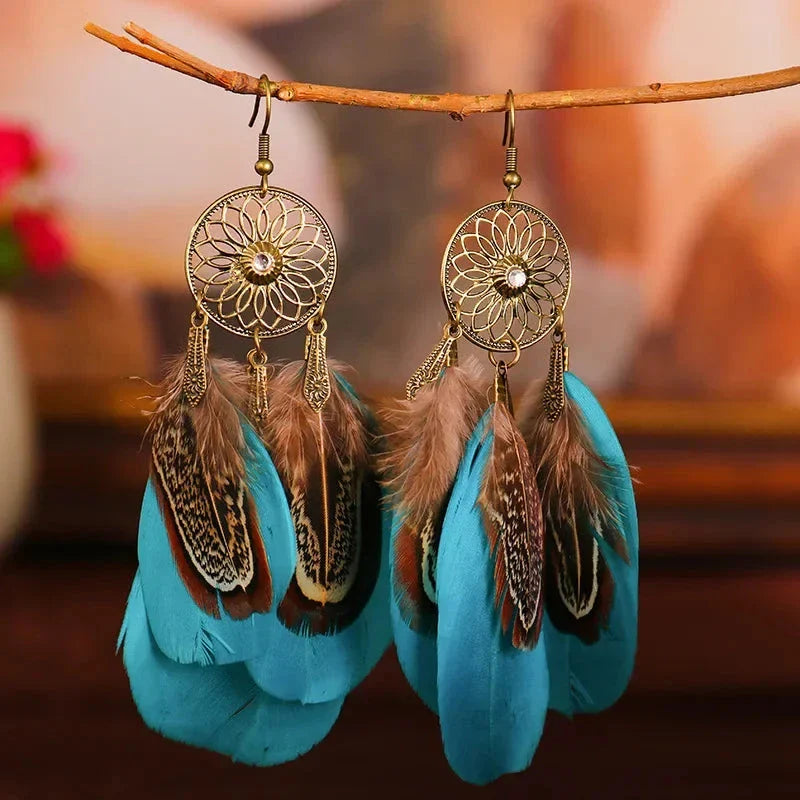 Boucles d'Oreilles Pendantes de Style Ethnique Plumes 3