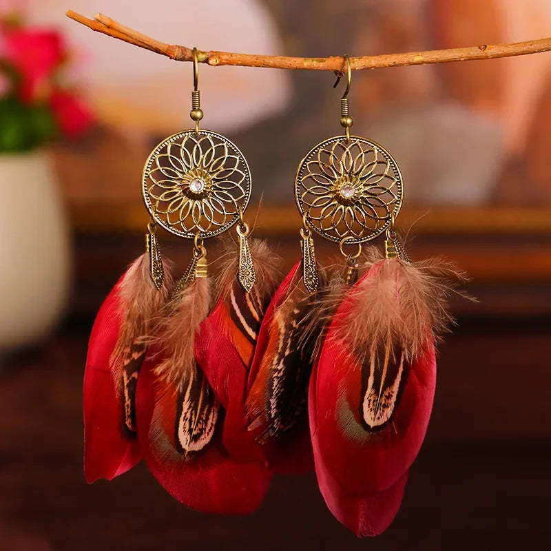 Boucles d'Oreilles Pendantes de Style Ethnique Plumes 9