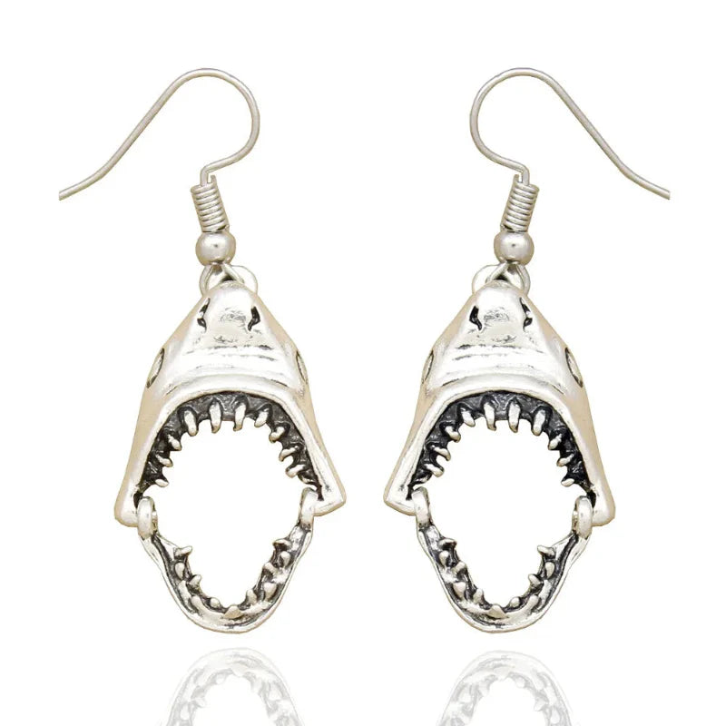 Boucles d'Oreilles Pendantes Dent de Requin argent