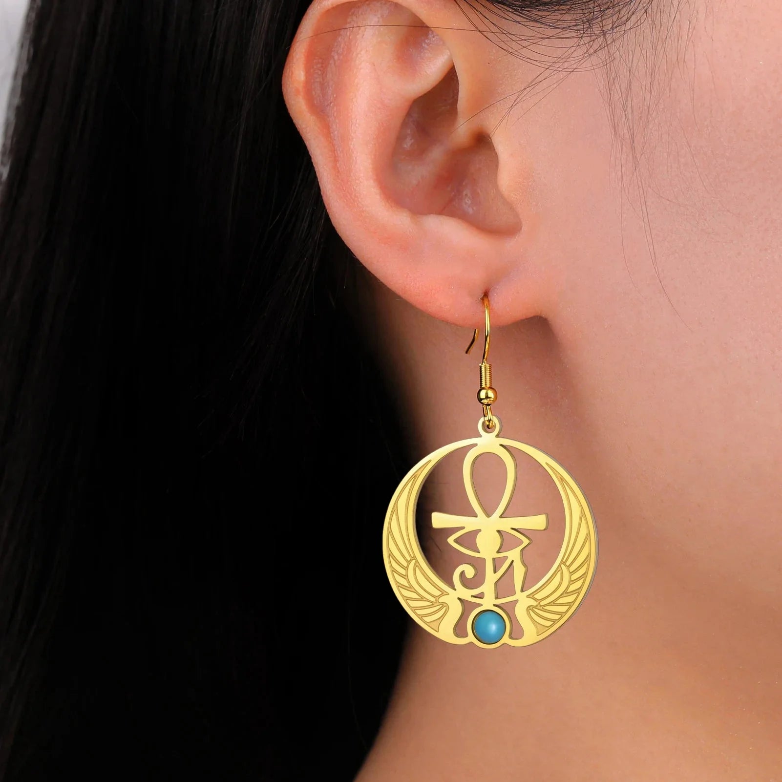 Egypt Hanging Earrings Eye of Horus Oudjat gold