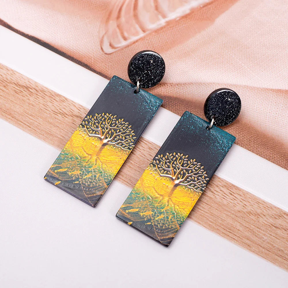 Acrylic Tree of Life Dangle Earrings