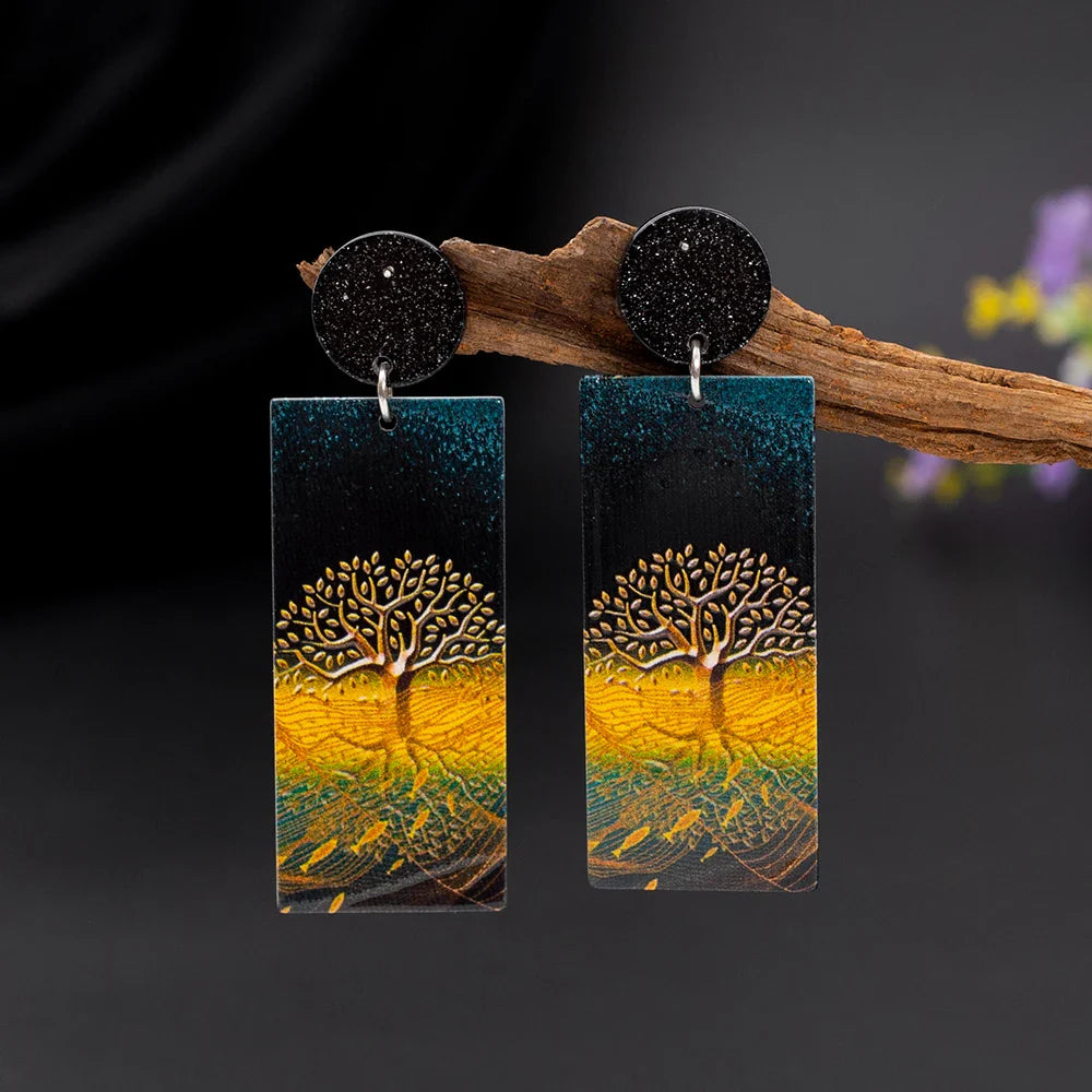Acrylic Tree of Life Dangle Earrings