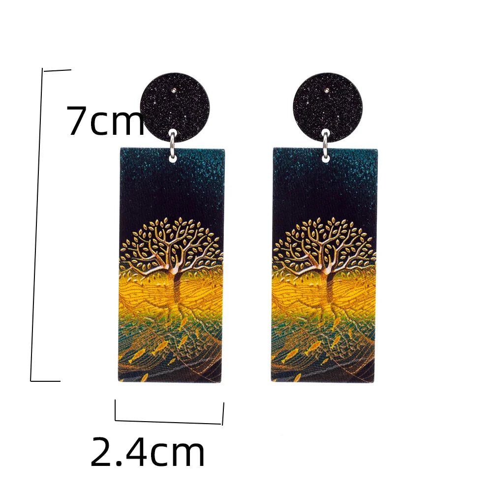 Acrylic Tree of Life Dangle Earrings
