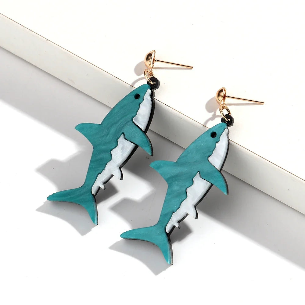 Boucles d'oreilles pendantes en forme de requin bleu