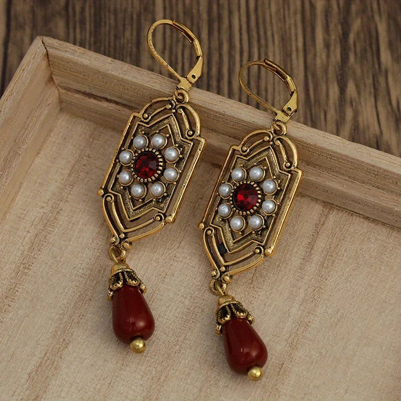 Asymmetric Ethnic Dangle Earrings red
