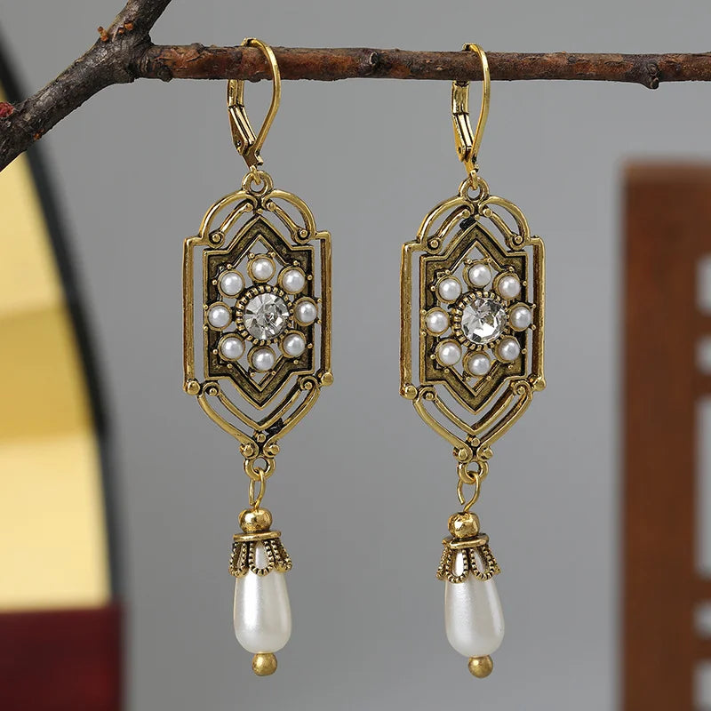 Asymmetric Ethnic Dangle Earrings white