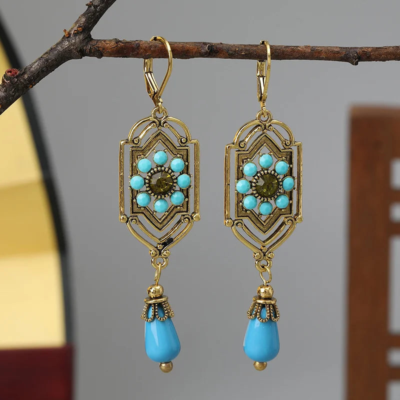 Asymmetric Ethnic Dangle Earrings blue