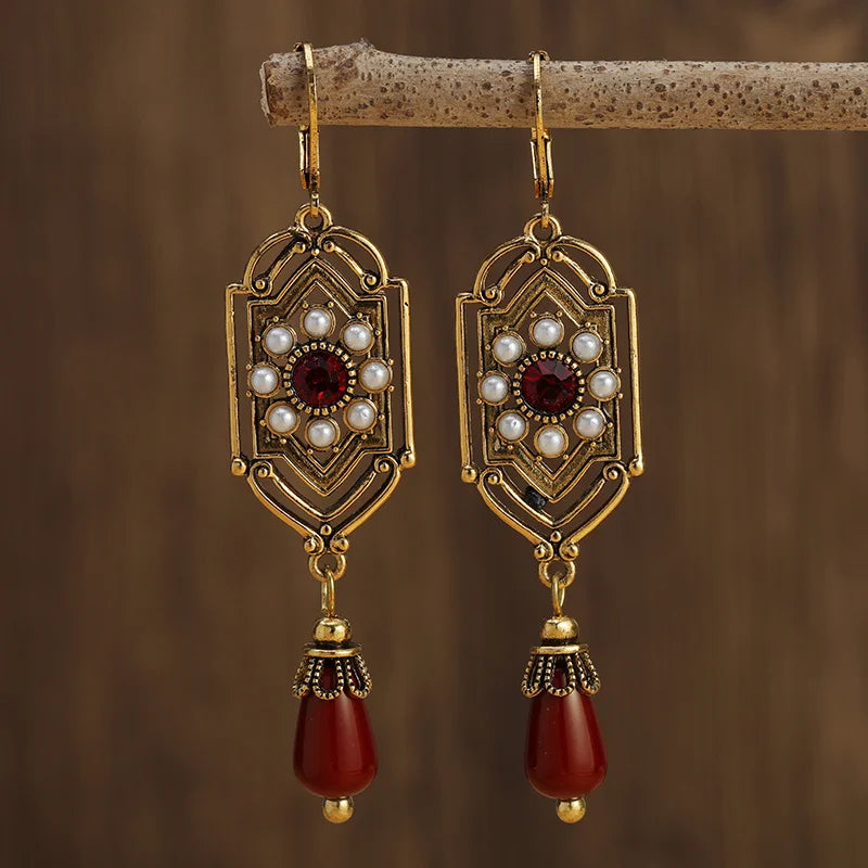 Asymmetric Ethnic Dangle Earrings red