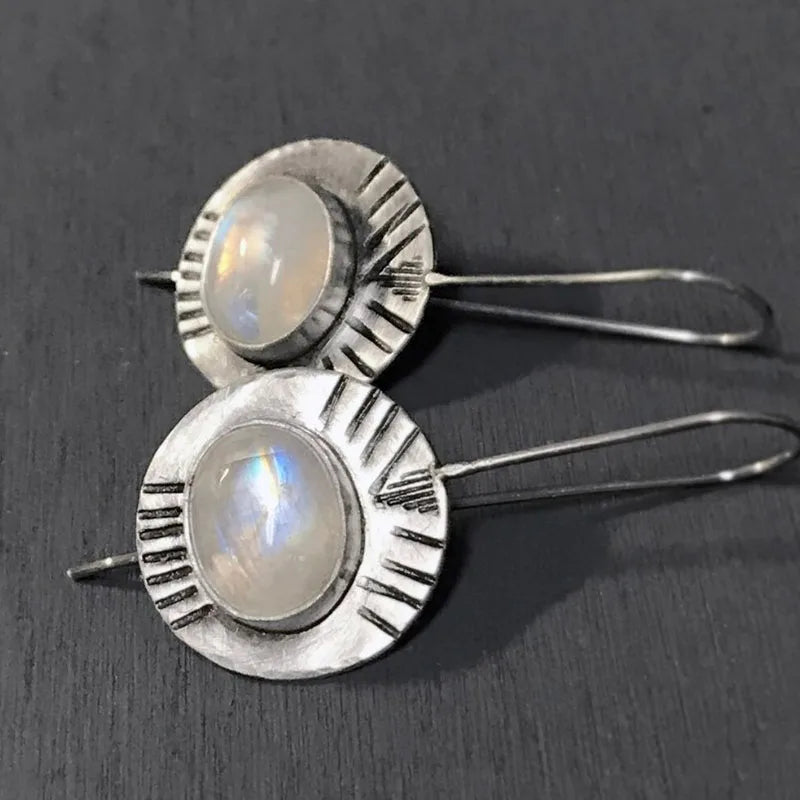 Ethnic Dangling Earrings with Moonstone