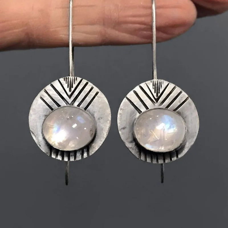 Ethnic Dangling Earrings with Moonstone