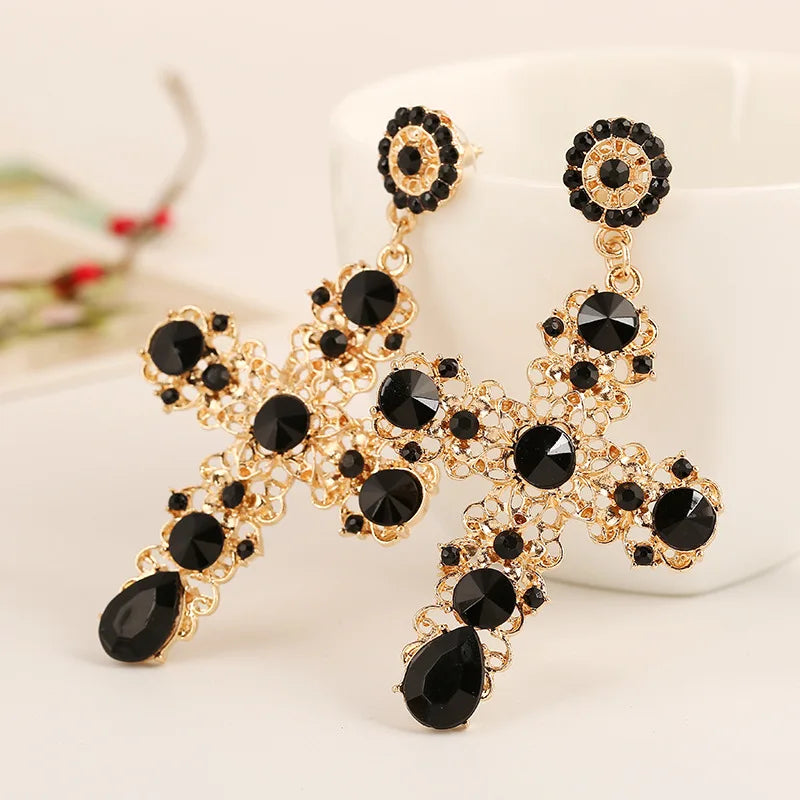 Boucles d'Oreilles Pendantes Ethniques Croix