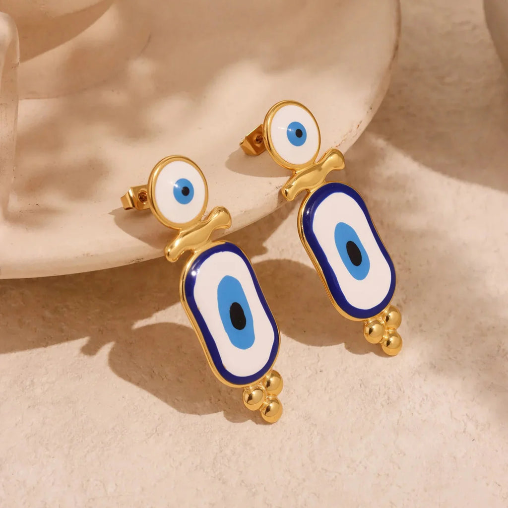 Ethnic Blue Eye Gold Dangle Earrings
