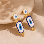 Ethnic Blue Eye Gold Dangle Earrings