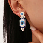Ethnic Blue Eye Silver Dangle Earrings