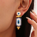 Ethnic Blue Eye Gold Dangle Earrings