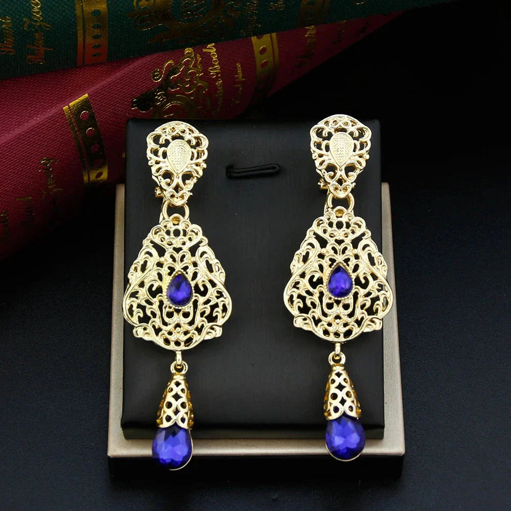 Ethnic Oriental Dangling Earrings dark blue