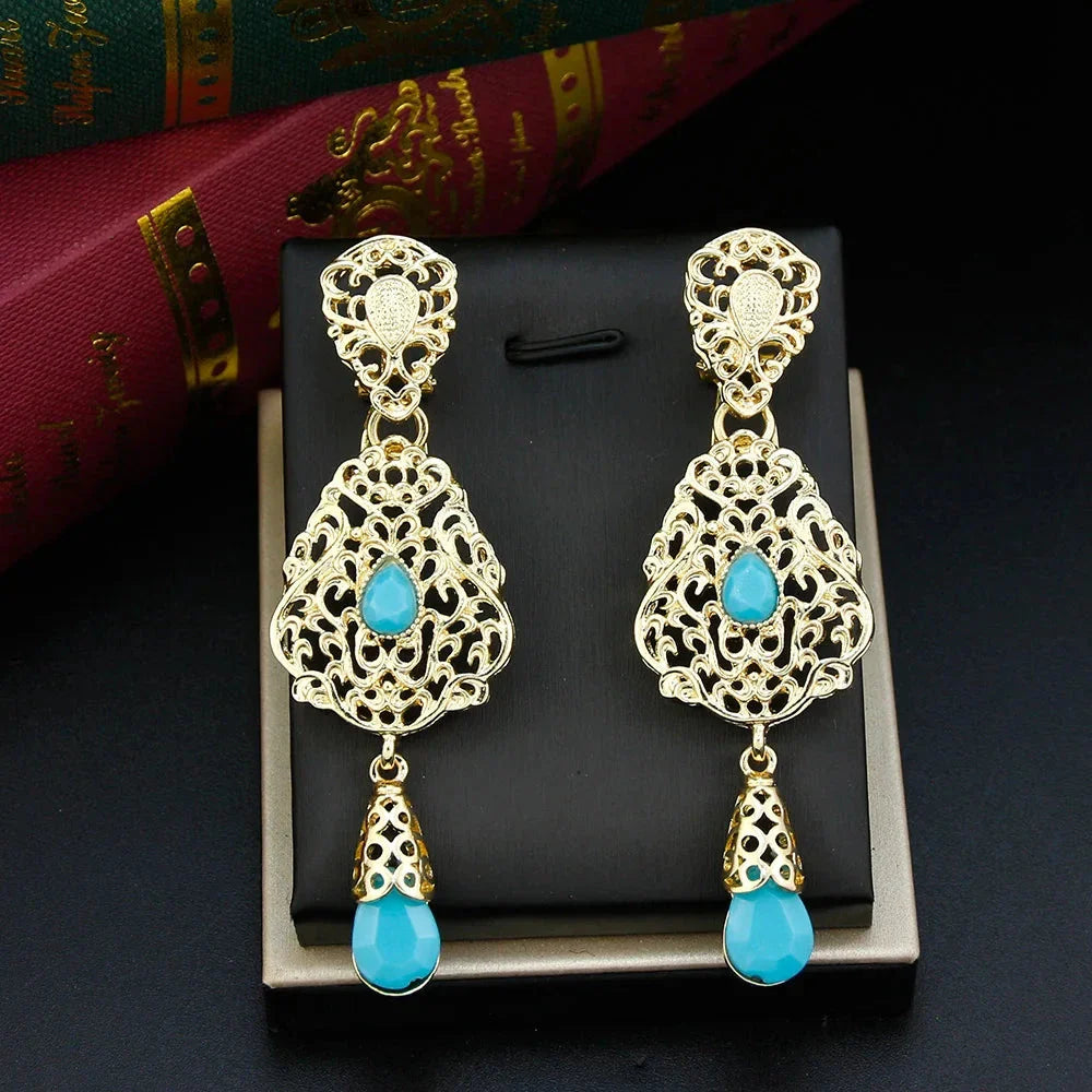 Ethnic Oriental Dangling Earrings turquoise blue