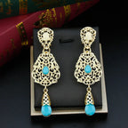 Ethnic Oriental Dangling Earrings turquoise blue
