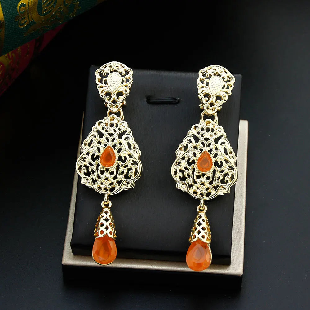 Ethnic Oriental Dangling Earrings orange