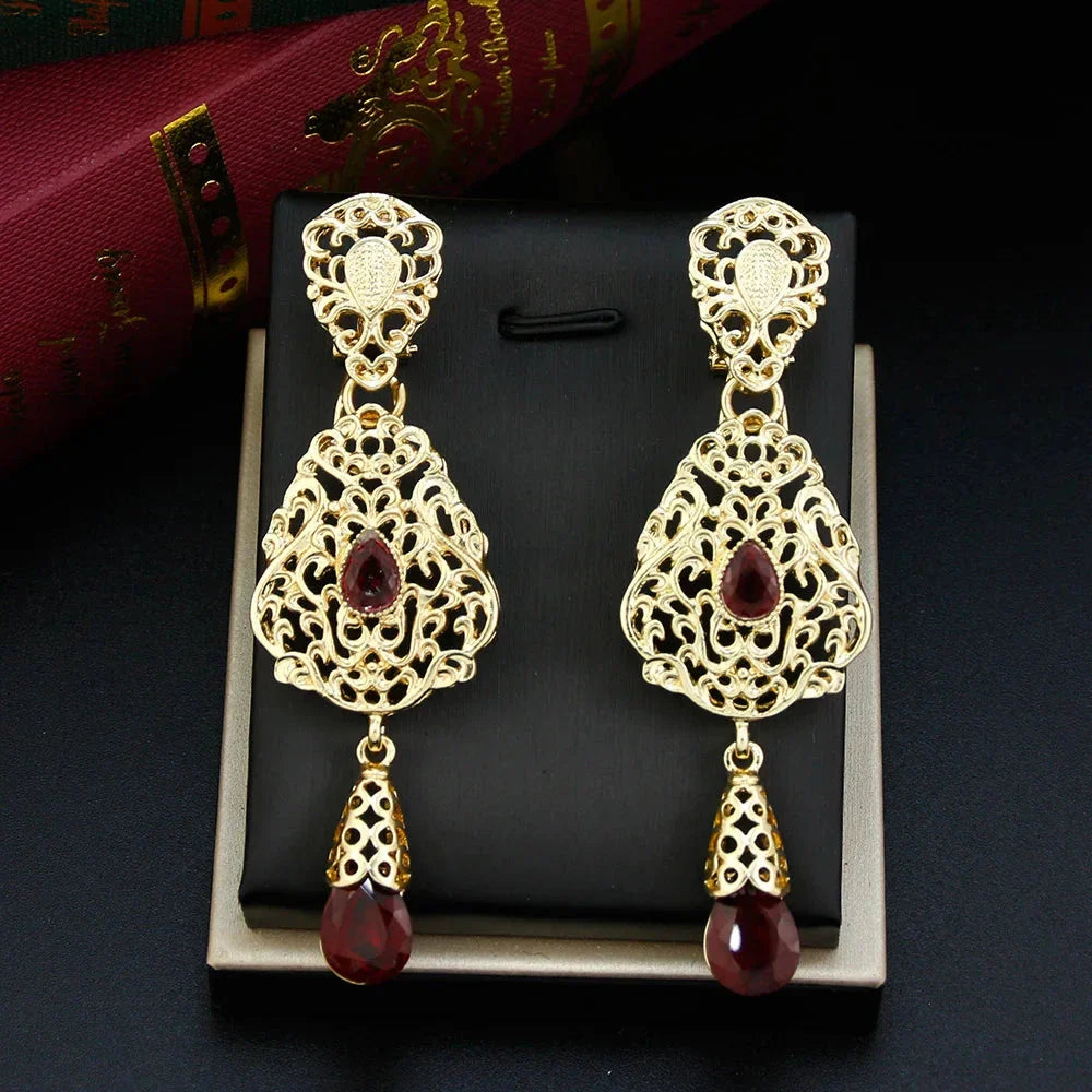 Ethnic Oriental Dangling Earrings red