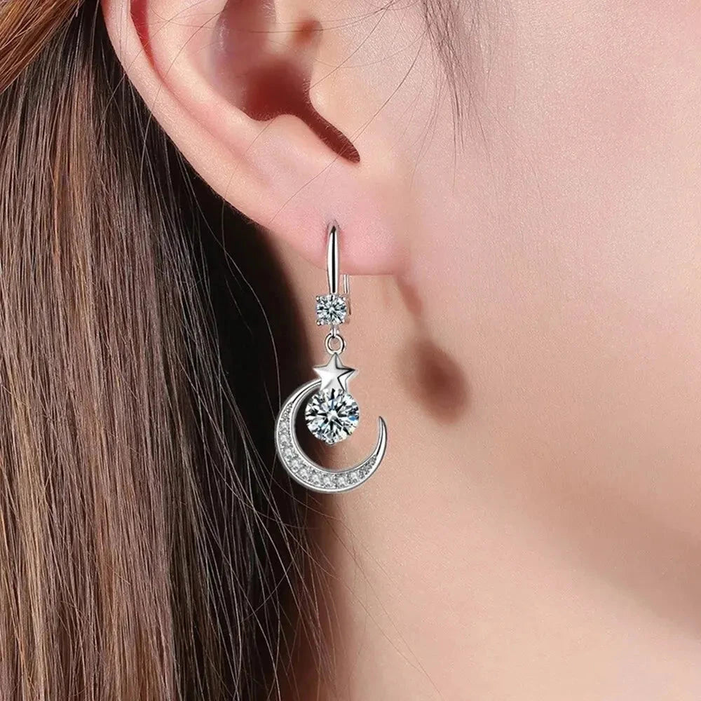 Boucles d'Oreilles Pendantes Etoile et Lune